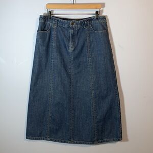Eddie Bauer vintage midi denim skirt dark wash size 16 a line classic western